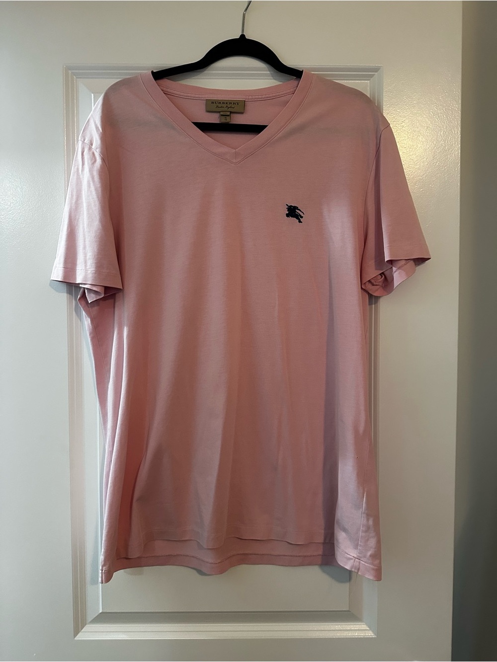 Burberry Pink V-Neck Short Sleeve Logo Tee